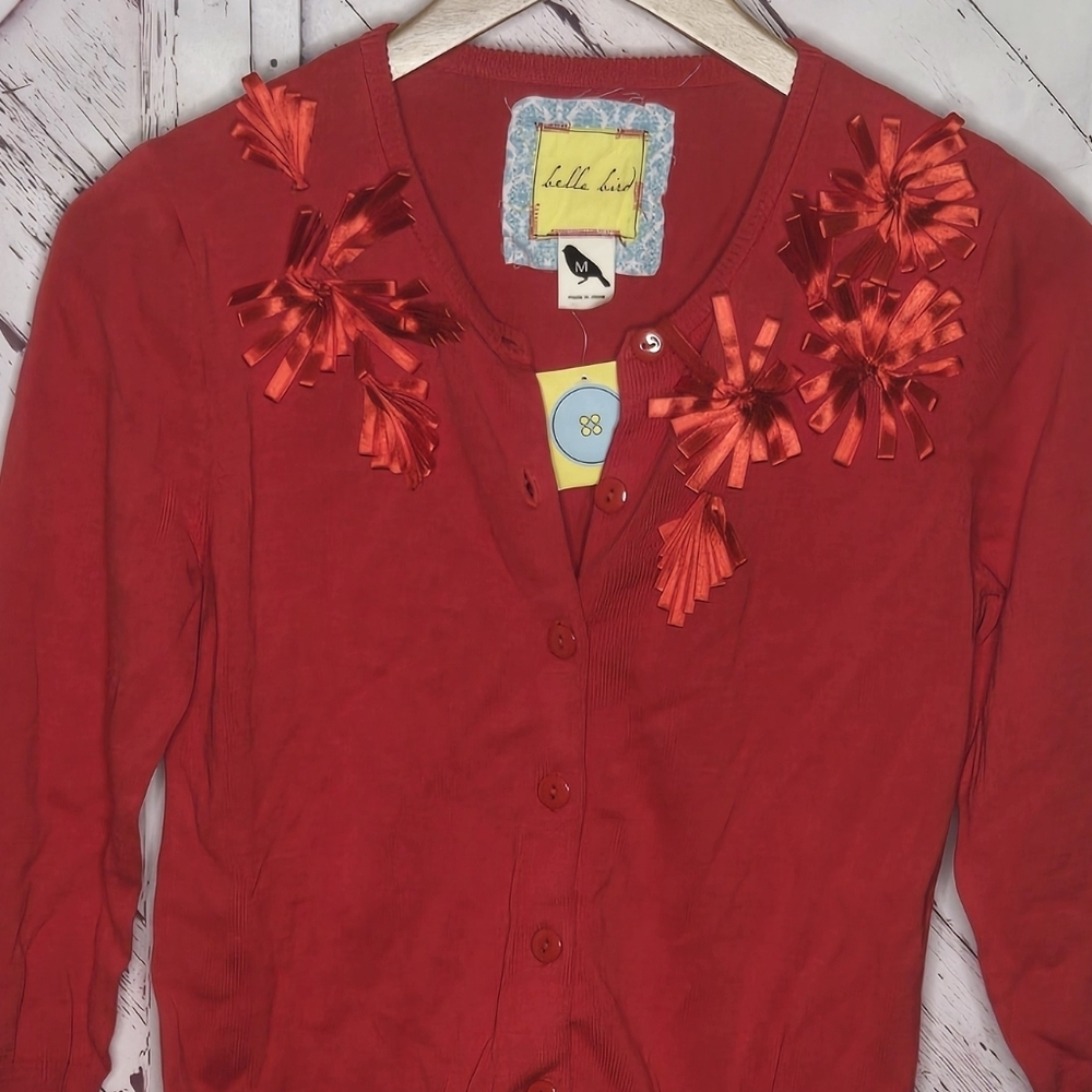 Bella Bird Valentine's Day Holiday Buttoned Down Sweater Cardigan - Picture 4 of 6